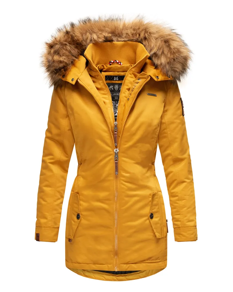 Marikoo Damen Winterjacke – Sanakoo, warm mit abnehmbarem Fellkragen Gelb