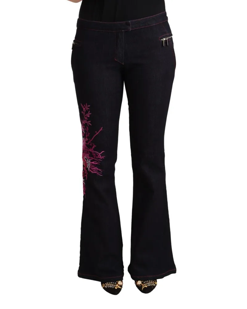 Extè Damen Schwarze Baumwoll-Mid-Waist Flared Jeans Schwarz