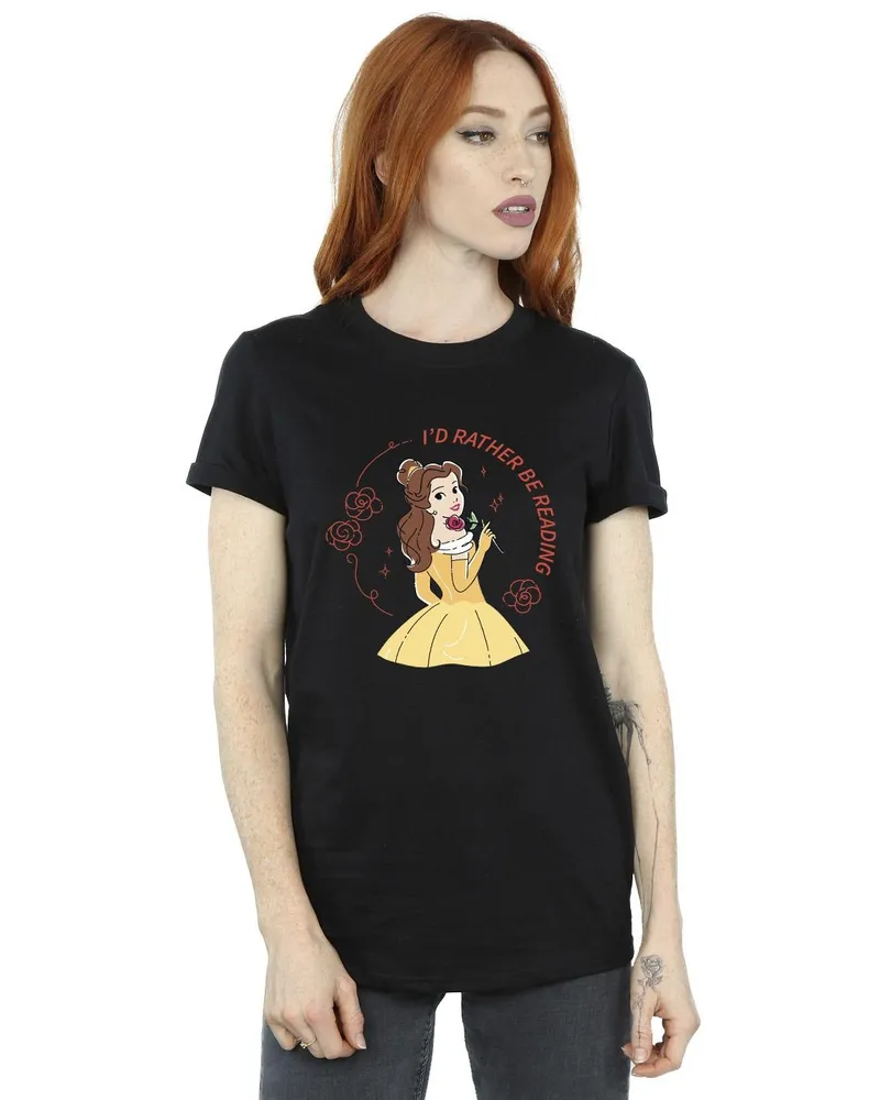Disney Beauty And The Beast I'd Rather Be Reading" T-Shirt für Damen (Schwarz Schwarz