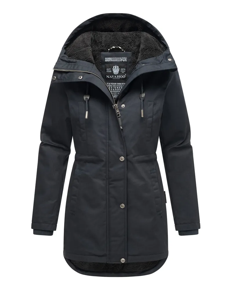 NAVAHOO Winterfunke Damen Winterjacke mit Teddyfellfutter Blau