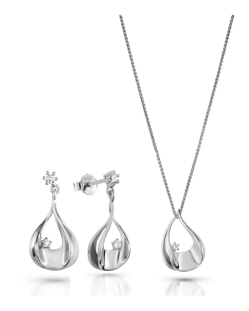 Orphelia Etoile' Damen 925 Sterling Silber Set: Kettenanhänger + Ohrringe - Silber SET-7524 Silber