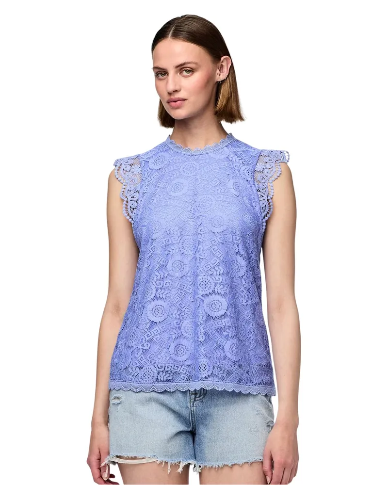 Pieces Bluse für Damen, Hoch geschnitten, Regulär, Ärmellos (Hortensie Blau