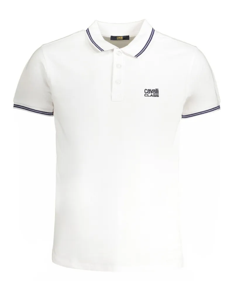 Roberto Cavalli Poloshirt mit Tipped-Kragen Blau Logo Weiß Weiß