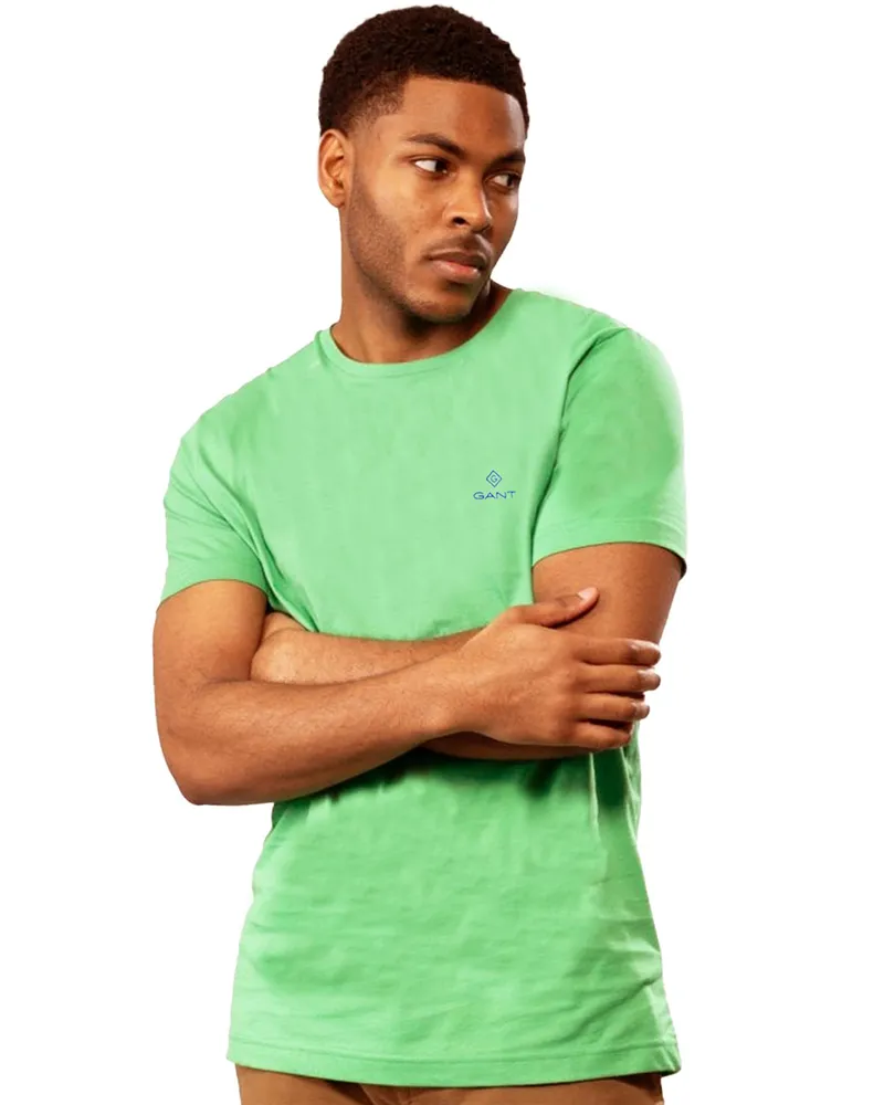 Gant Herren T-Shirt mit Rundhalsausschnitt Kontrast Logo - Grün Grün