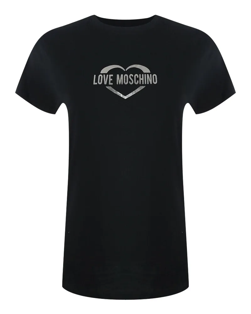 Moschino T-shirt Mit Glänzendem Herzlogo, Schwarz Schwarz