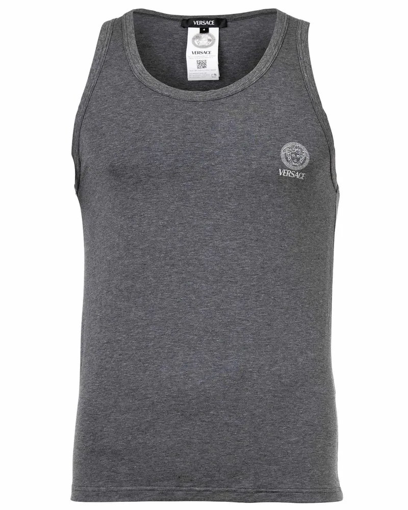 Versace T-Shirt Long Sleeves Round Neck Jersey Topeka Bi-Stretch Cotton Organic New Logo Unterhemd Grau