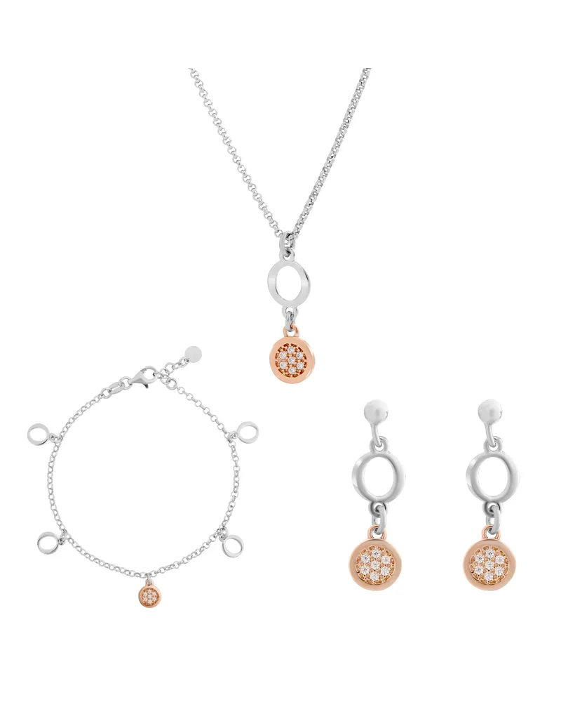 Orphelia Maite' Damen 925 Sterling Silber Set: Kette + Armband + Ohrringe - Silber/Rosé SET-7376 Silber