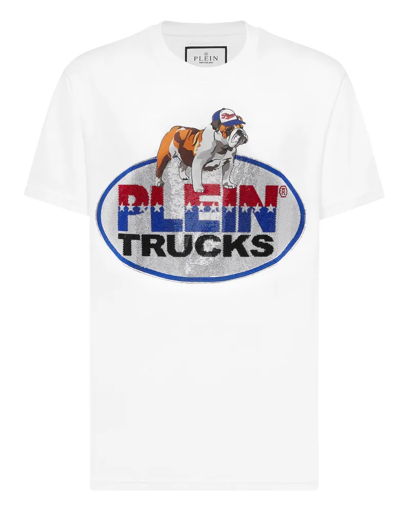 Philipp Plein Round Neck T-Shirt Bulldog Crystal Weiß