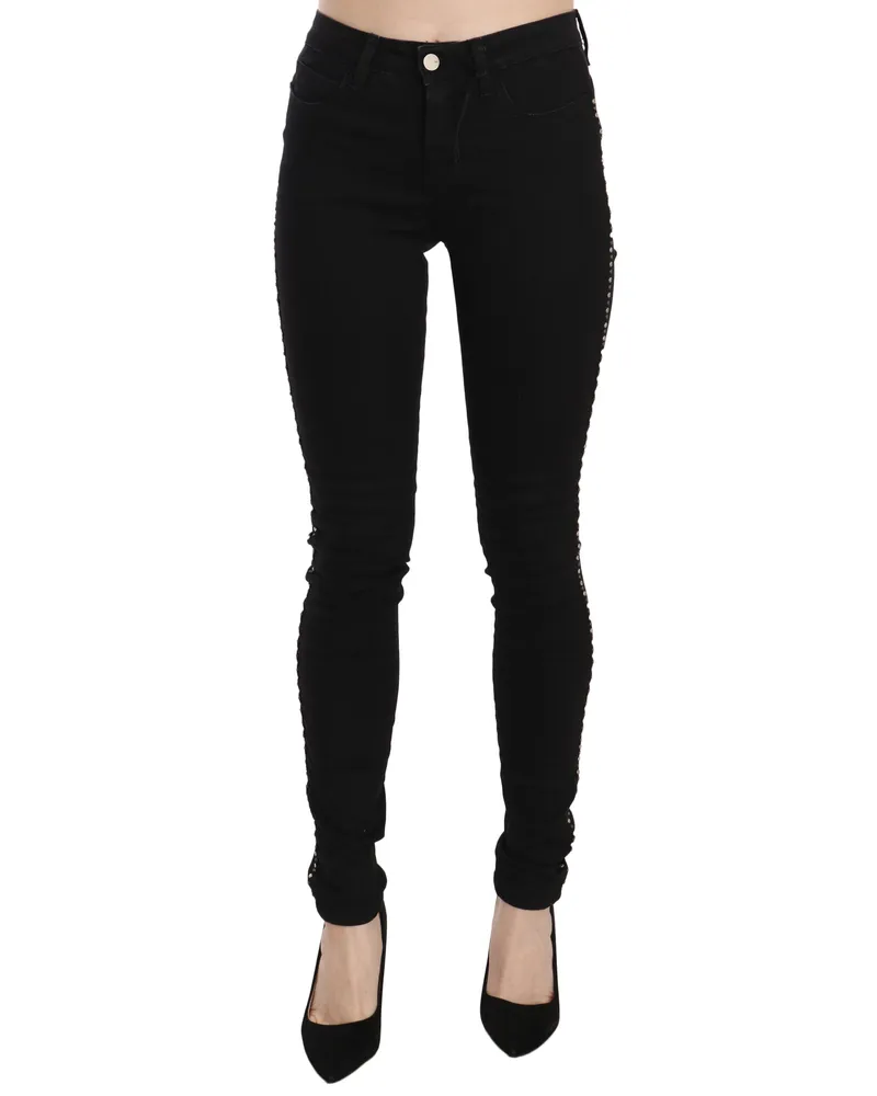 CoSTUME NATIONAL Schmal geschnittene Jeans mit seitlichen Verzierungen Schwarz