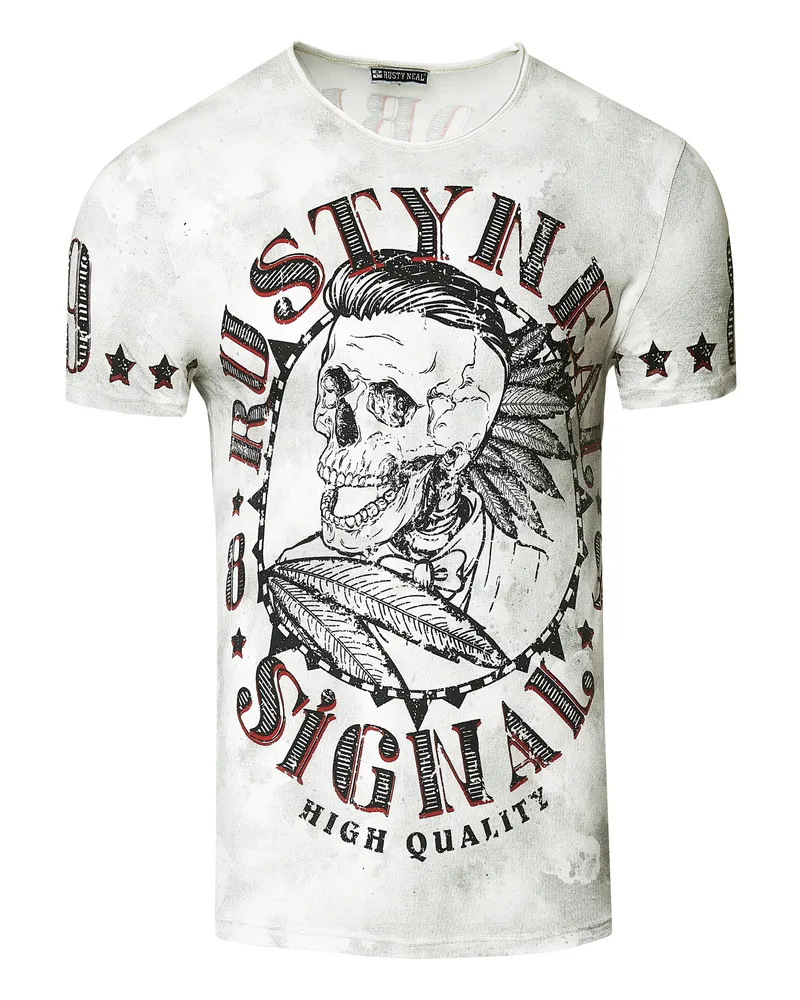 Rusty Neal T-Shirt Verwaschen mit Skull-Print Weiß