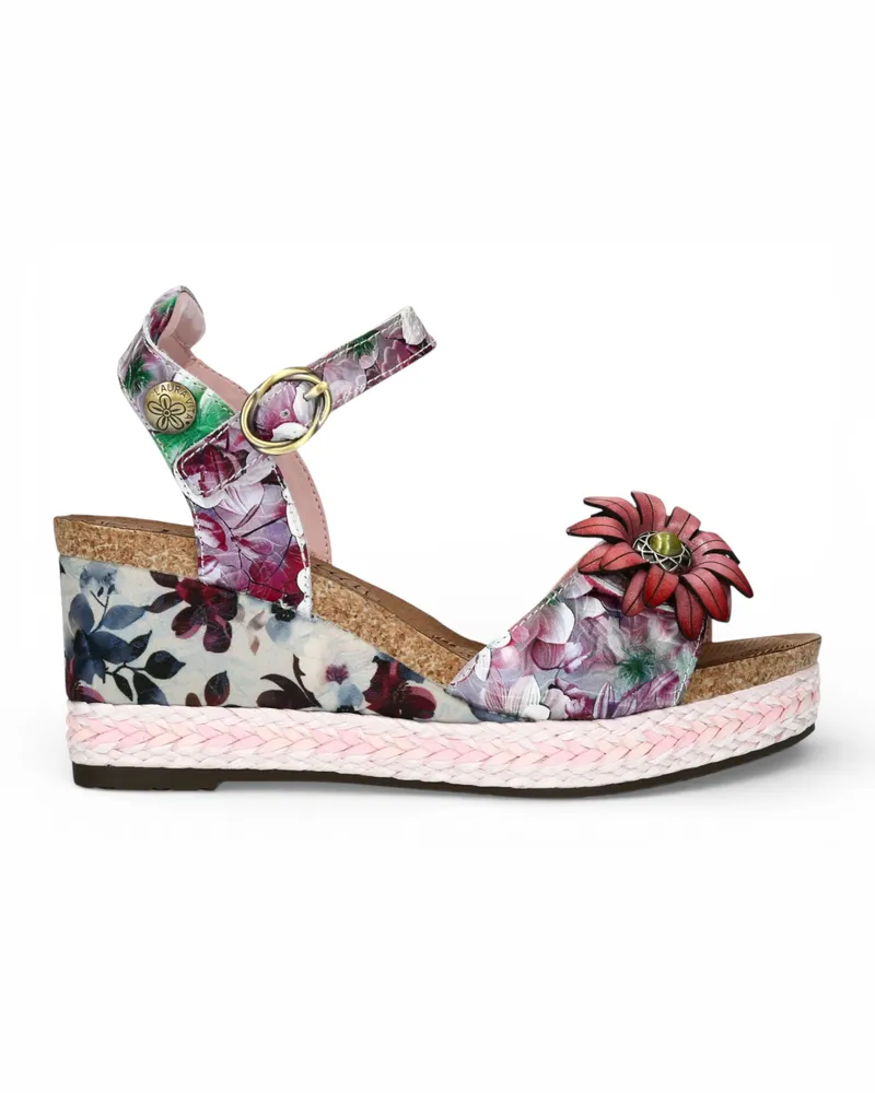Laura Vita Damen-Espadrilles Facyo 75, lila-violett, mit Blumenmuster, aus Leder, Keilabsatz Lila