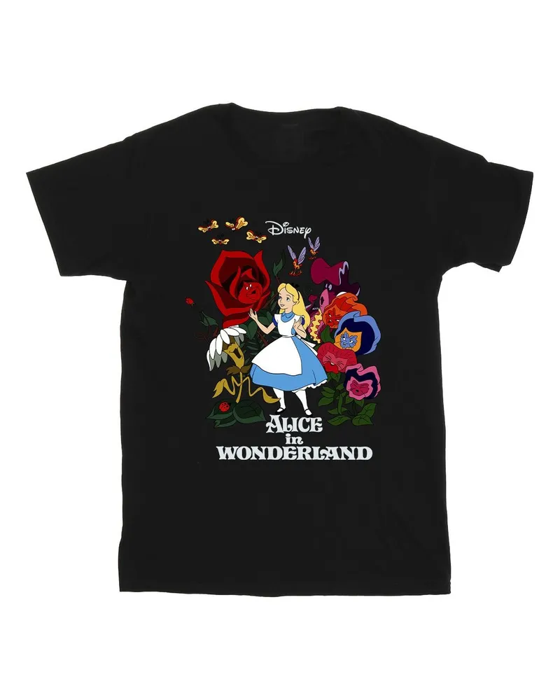 Disney Alice In Wonderland Flowers" T-Shirt für Herren (Schwarz Schwarz