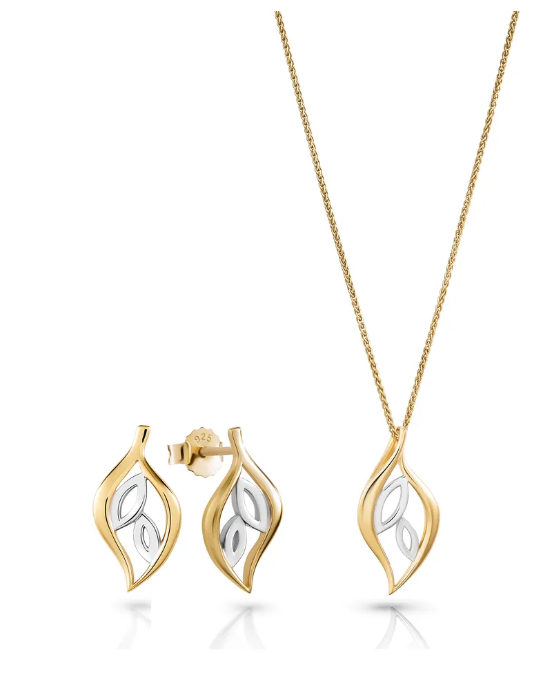 Orphelia Charlotte' Damen 925 Sterling Silber Set: Kettenanhänger + Ohrringe - Silber/Gold SET-7523/G Silber