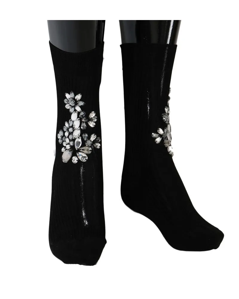 Dolce & Gabbana gestrickte Socken mit floralem Kristalldetail - Schwarz Schwarz
