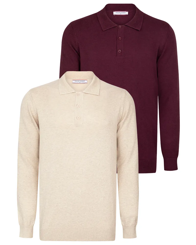 Felix Hardy Pullover Pullover Mit Polo-Kragen 2Er-Pack Bordeaux