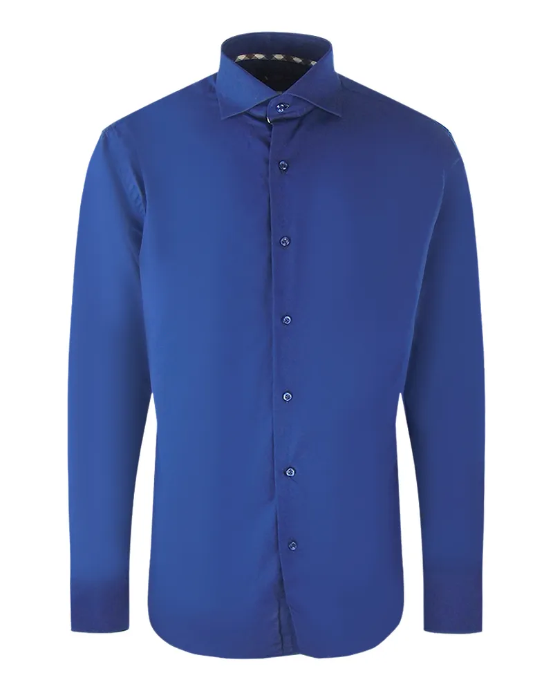 Aquascutum schlichtes, langarmliges weisses Hemd Dunkelblau