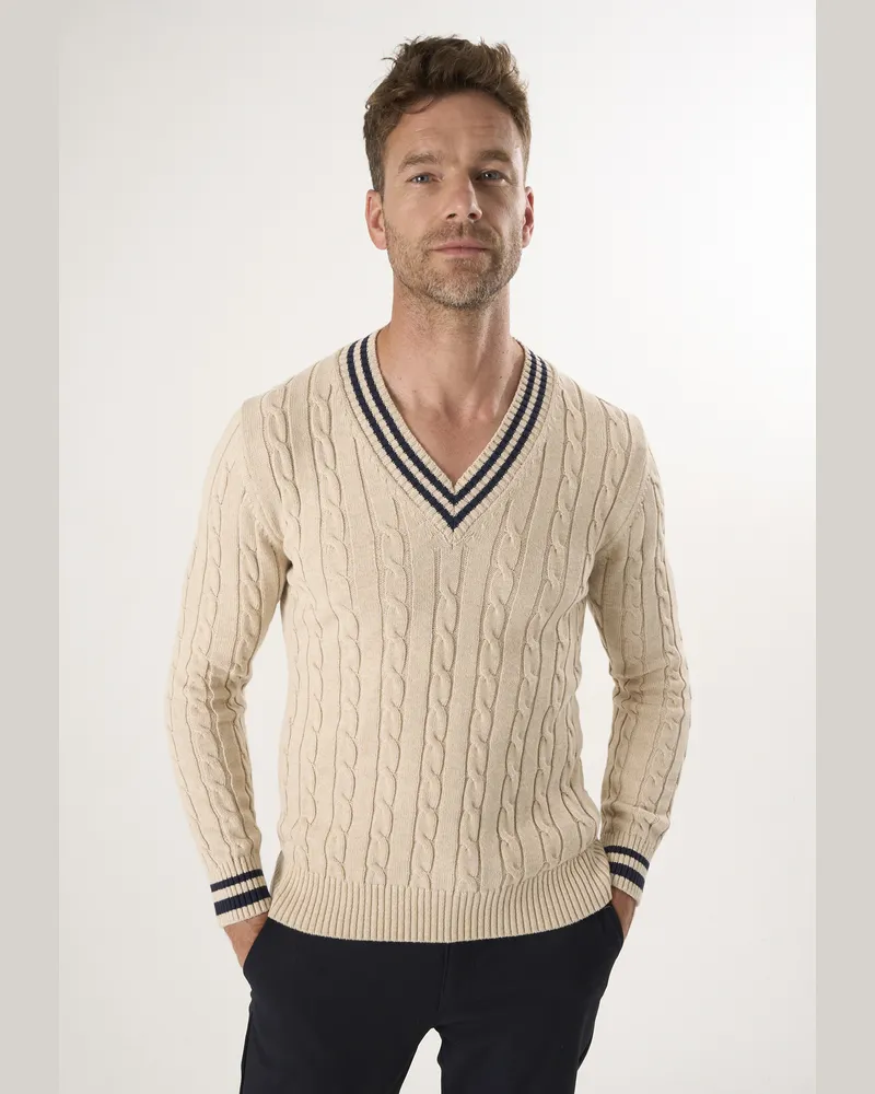 Felix Hardy Pullover Basic-Pullover Mit V-Ausschnitt Und Zopfmuster Beige