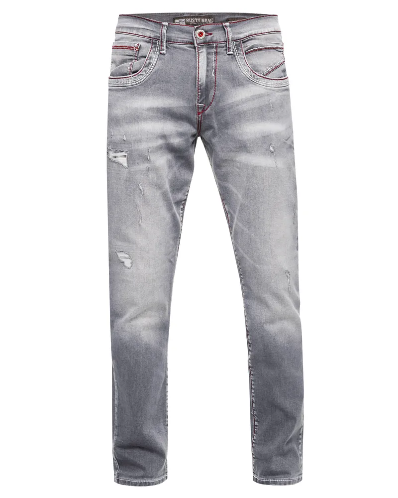 Rusty Neal Jeans Hose "ODAR" Destroyed Regular Fit Stretch Grau