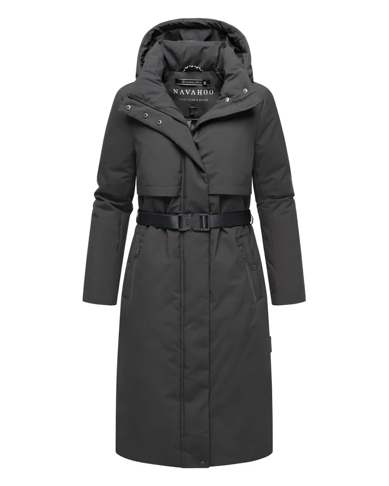 NAVAHOO Damen Winterparka WALDBUMMLER – wetterfest & stilvoll mit Taillengürtel Grau