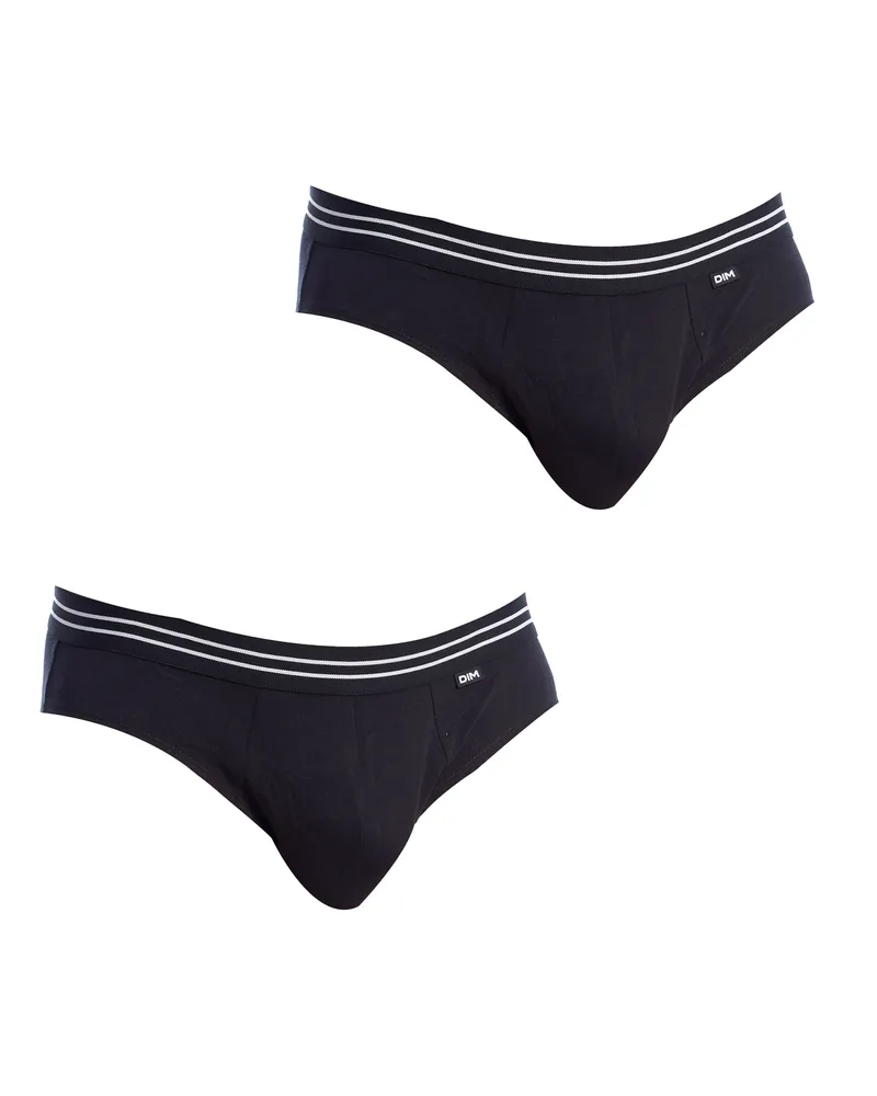 DIM Pack-2 Slips Baumwolle Stretch atmungsaktiver Stoff D6577 für Männer, komfortables und cooles Design Schwarz
