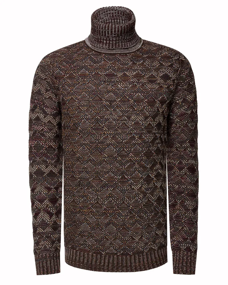 Rusty Neal Kontrastierender grobgestrickter Rollkragenpullover - Khaki Khaki