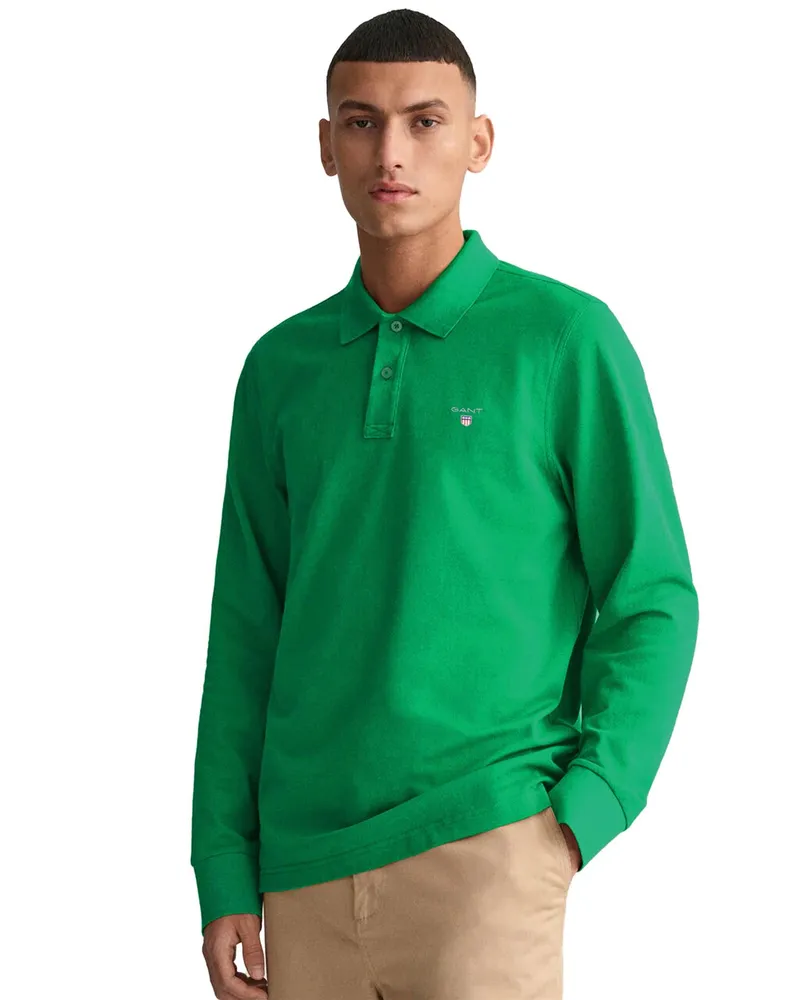 Gant Herren Langarm Poloshirts Grün
