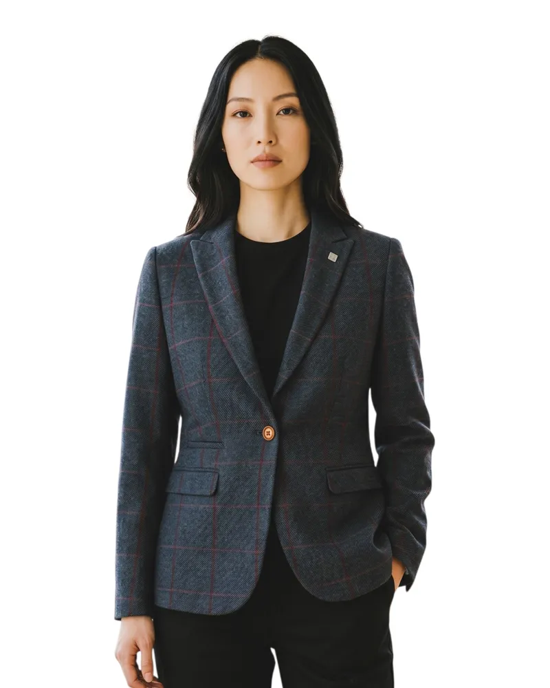 Paul Andrew Damen Tweed-Blazer, maßgeschneiderte formelle Jacke – Madrid - Marineblau Marineblau