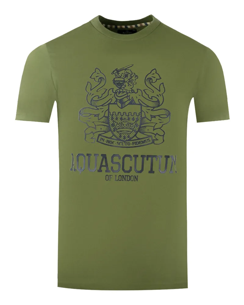Aquascutum Large Bold London Aldis Marke Logo Armee Grün T-Shirt Grün