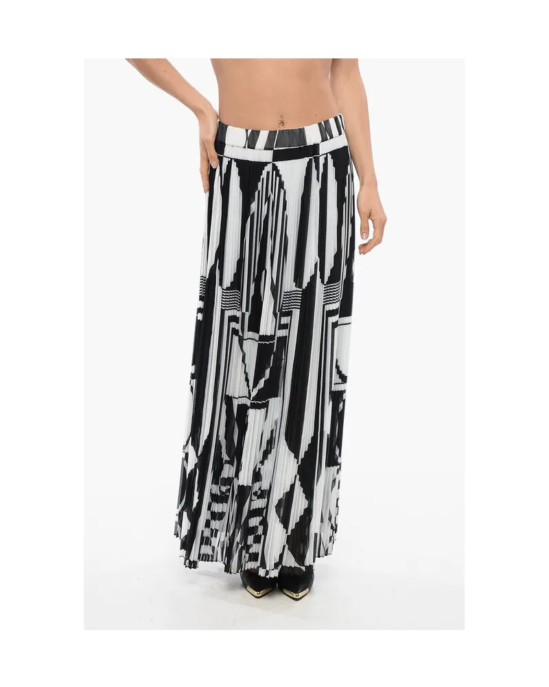 Balmain Plissierter Longuette-Rock mit geometrischem Print in Schwarz & Weiß Schwarz