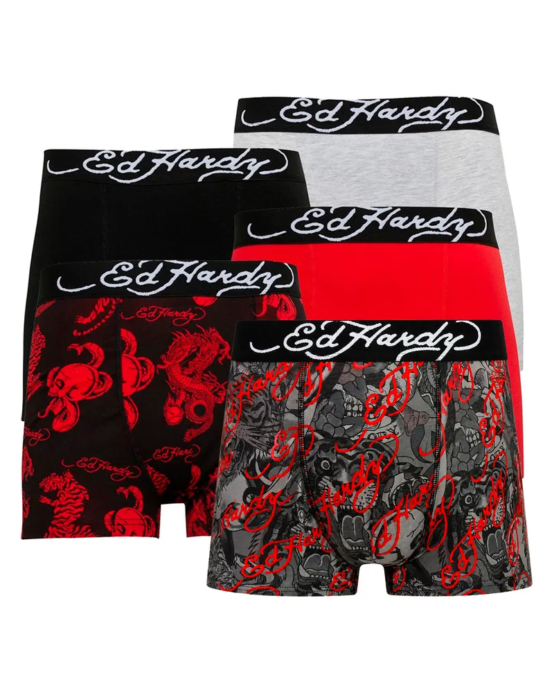 Ed Hardy 5er-Pack Herren Baumwollreiche Stretch Athieu Boxershorts Weiche Atmungsaktive Unterwäsche Mehrfarbig