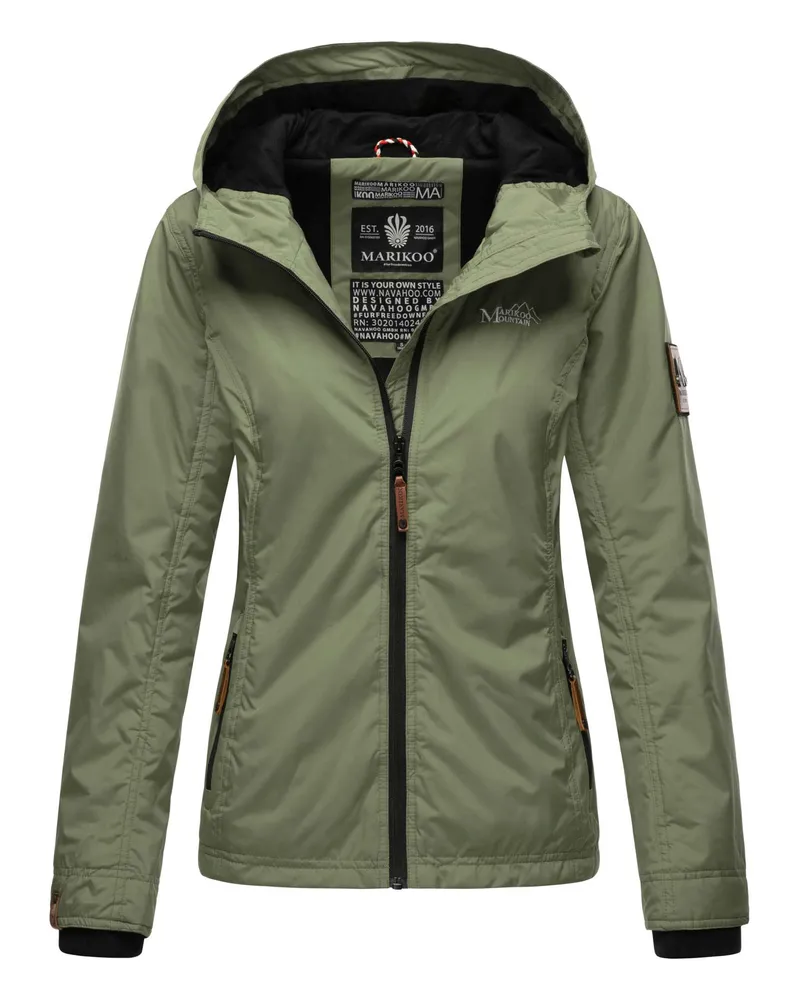 Marikoo Damen Übergangsjacke – Brombeere, leicht mit Kapuze & Kragen Grün