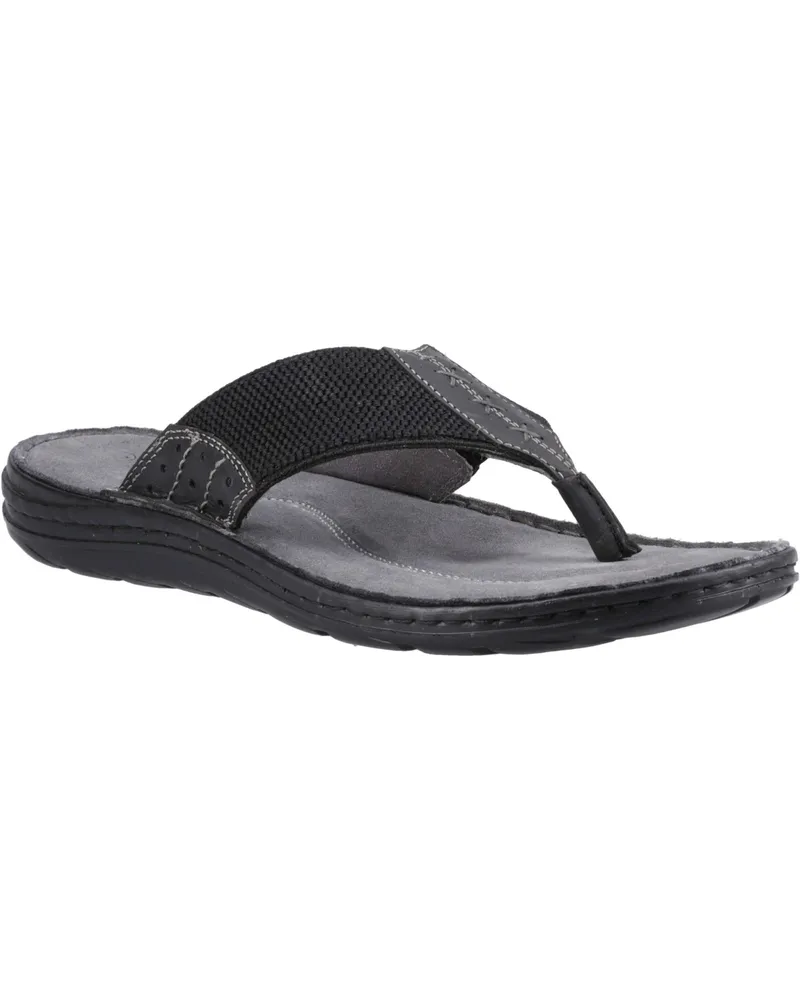 Hush Puppies Alan Toepost Leder-Flip-Flops für Herren - Schwarz Schwarz