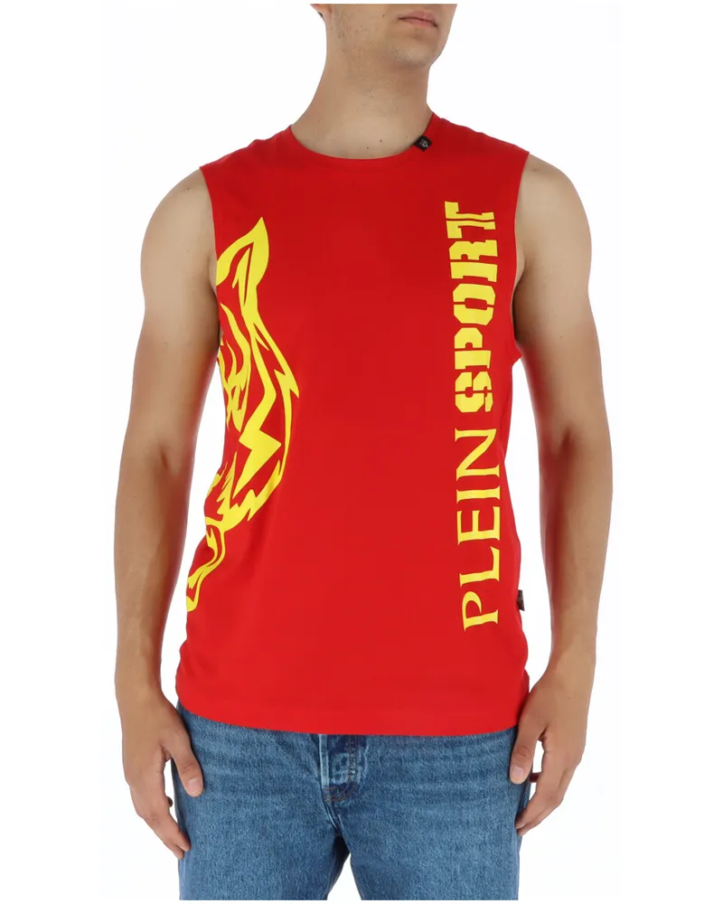 Philipp Plein Rotes ärmelloses T-Shirt mit Grafik Rot