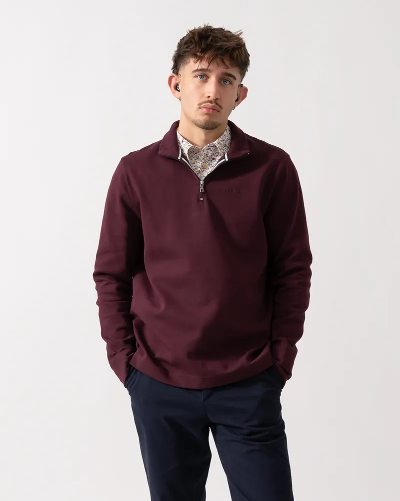 Ted Baker Actos Branded Half Zip Mason Pullover Weinrot