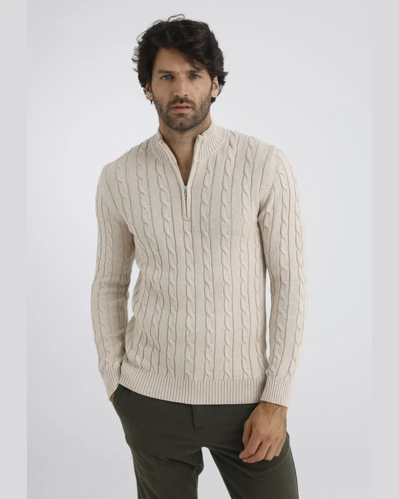 Felix Hardy Pullover Pullover Mit Kurzem Reißverschluss Beige