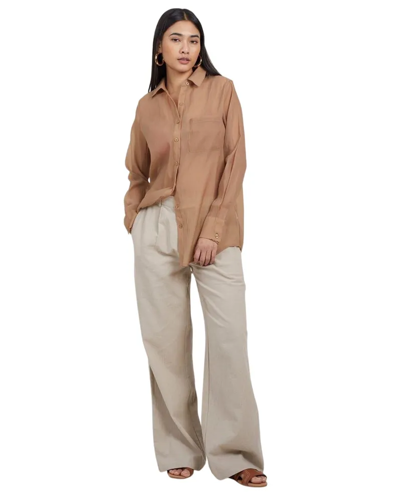 Brave Soul Hemd für Damen, Mit Kragen, Langärmlig (Beige Beige