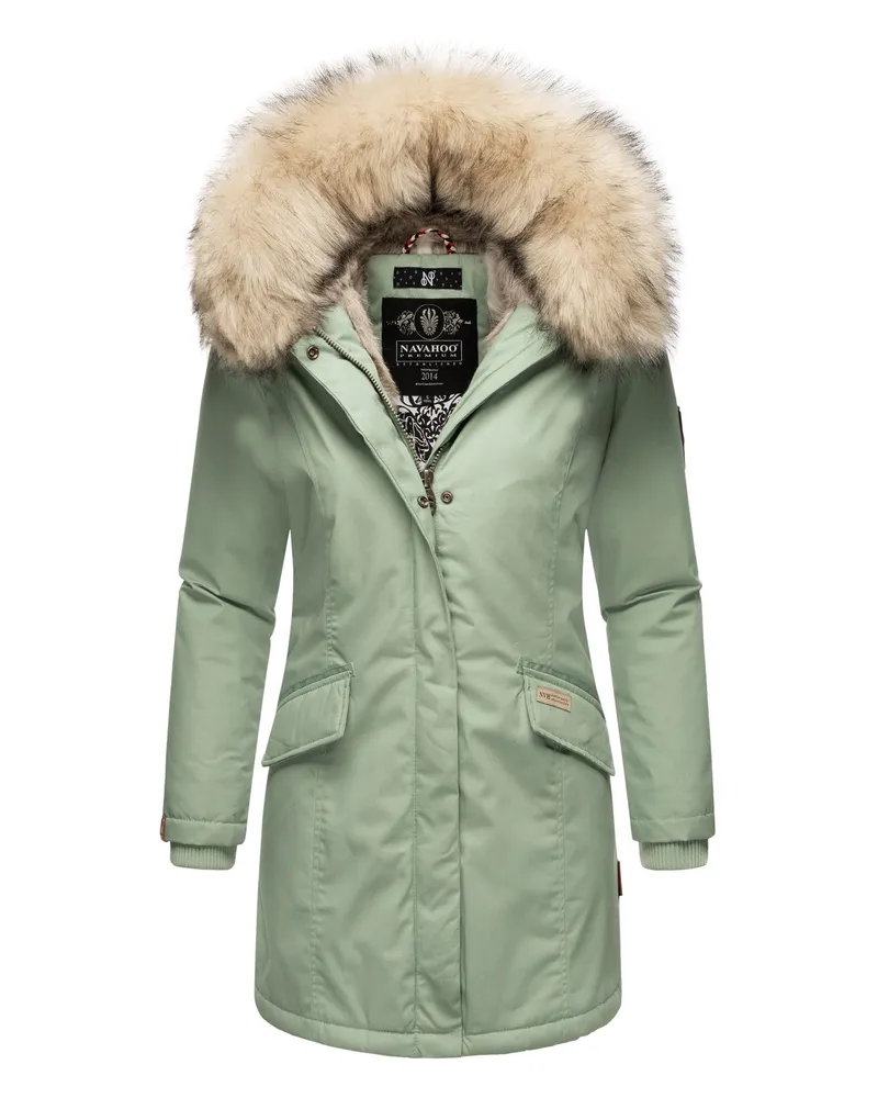 NAVAHOO Damen Winter Parka Cristal – Premium Kollektion mit Abnehmbarem Kunstfellkragen Grün