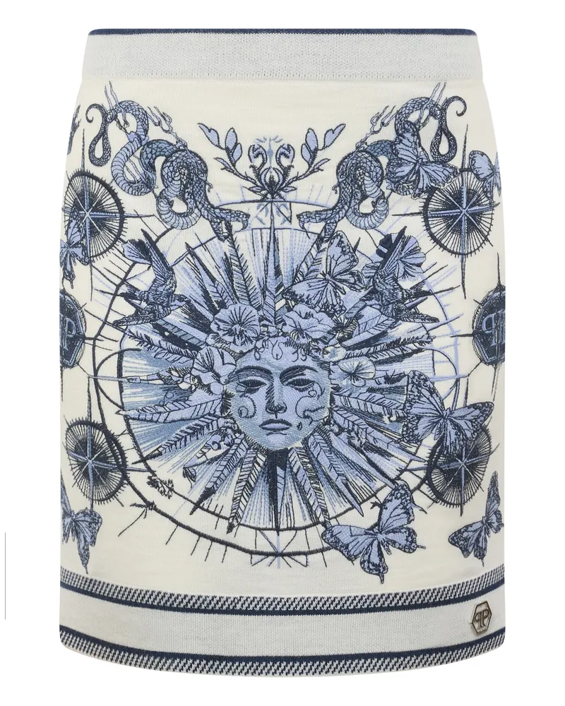 Philipp Plein Knitted Mini Skirt Butterfly Tattoo Hellblau