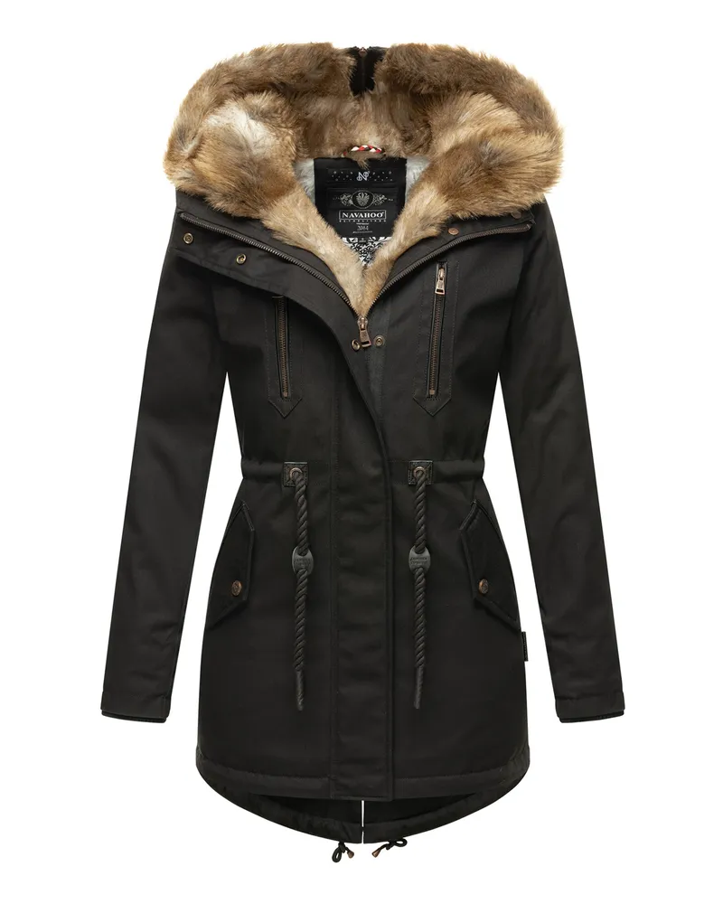 NAVAHOO Damen Winterjacke Diamond – Warm, Edel & Mit Teddyfell Schwarz