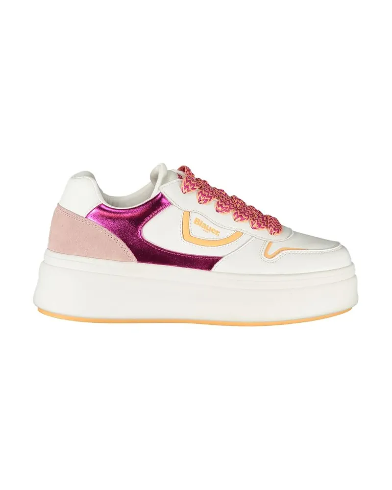 Blauer Weißer Polyurethan Damen Sneaker Weiß
