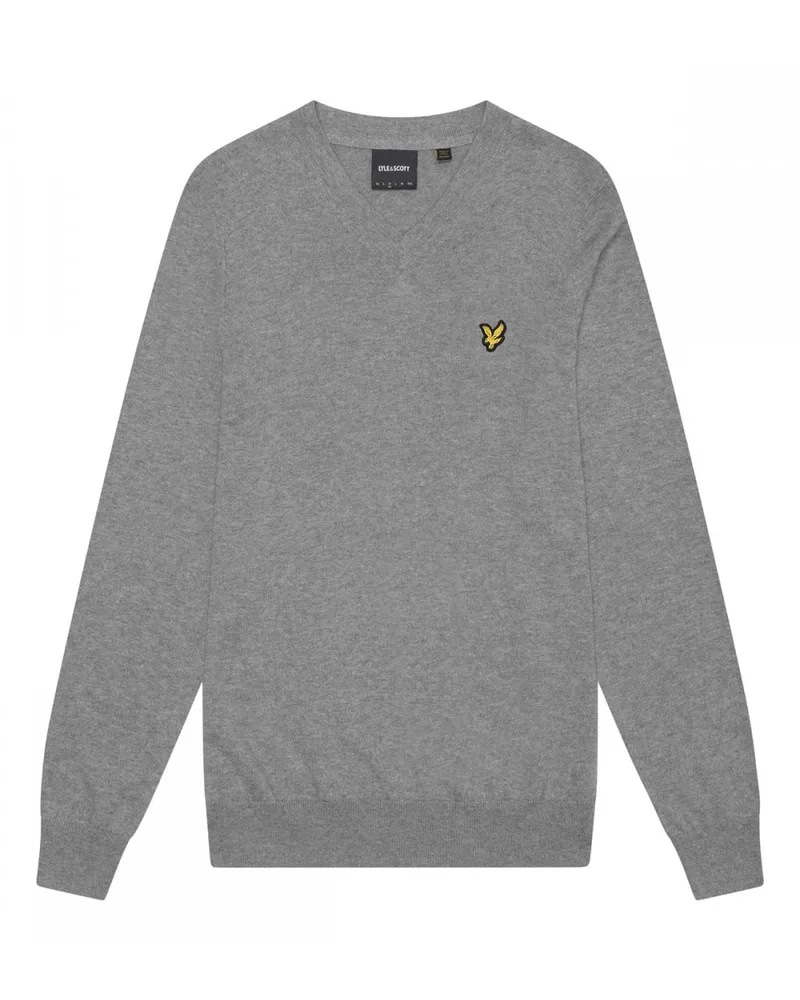 Lyle & Scott Pullover aus Baumwollmerinowolle mit V-Ausschnitt, Grau Grau