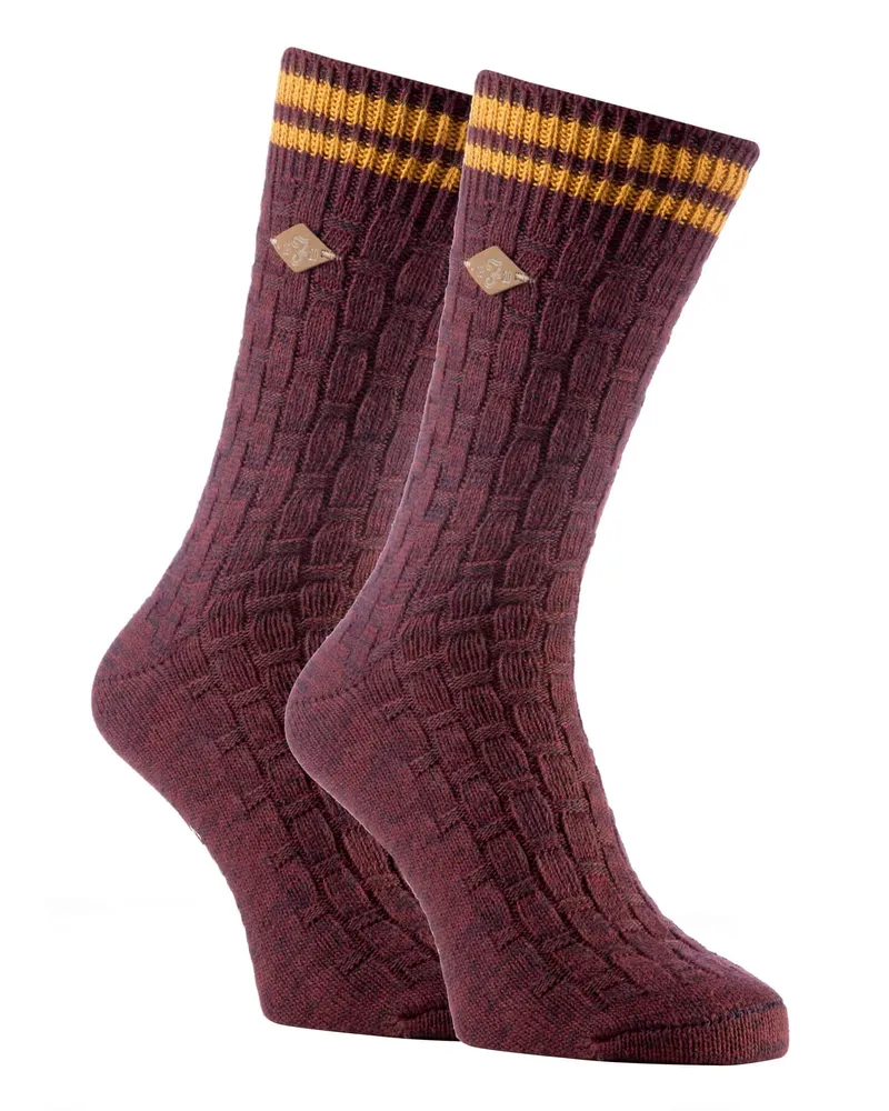 Farah 1920 2 Pack Herren dicke Baumwolle klobig gestrickt formale Boot Socken Rot