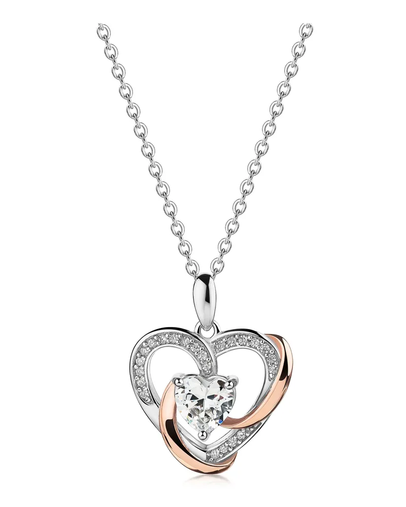ZEEme Anhänger mit Kette aus 925er Sterlingsilber, Herz mit Zirkonia - Mehrfarbig Mehrfarbig