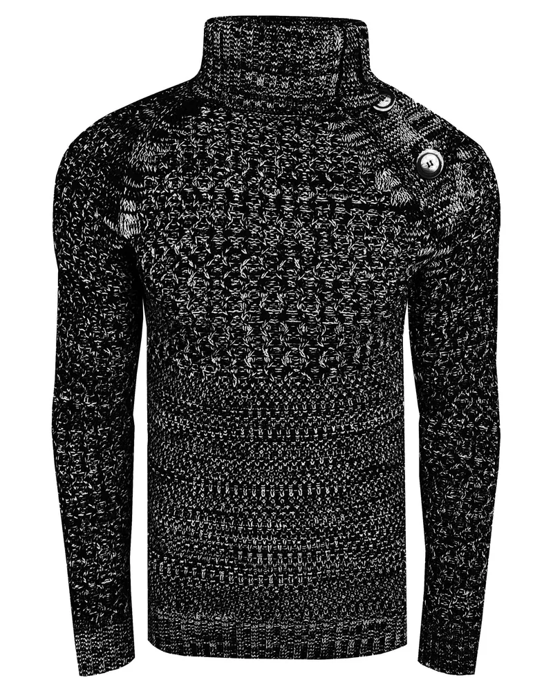 Rusty Neal Side Button-Placket Grobstrick Rollkragen-Pullover Schwarz
