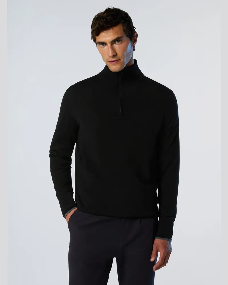 North Sails Pullover mit halbem Reißverschluss und Seitenschlitzen - Schwarz Schwarz
