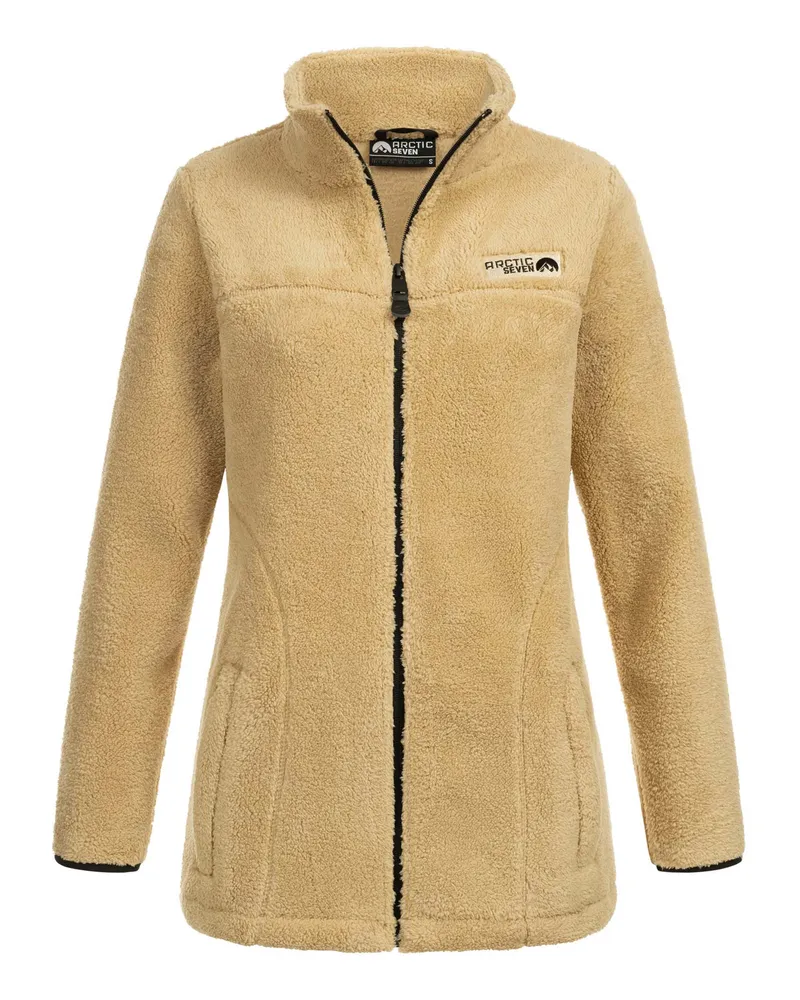 Arctic Seven Damen Sherpa Fleecejacke – Wärmende Outdoorjacke mit Zipper – Pale Khaki Braun
