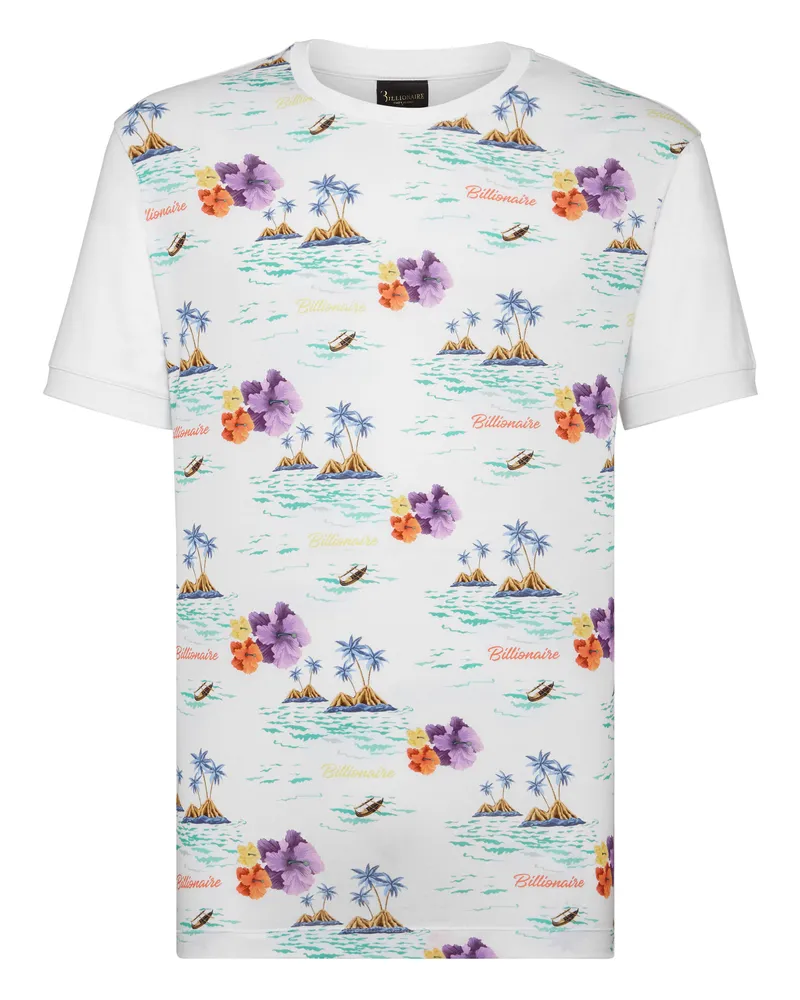 Billionaire T-Shirt mit Rundhals und Palmenmotiv - Weiß Weiß