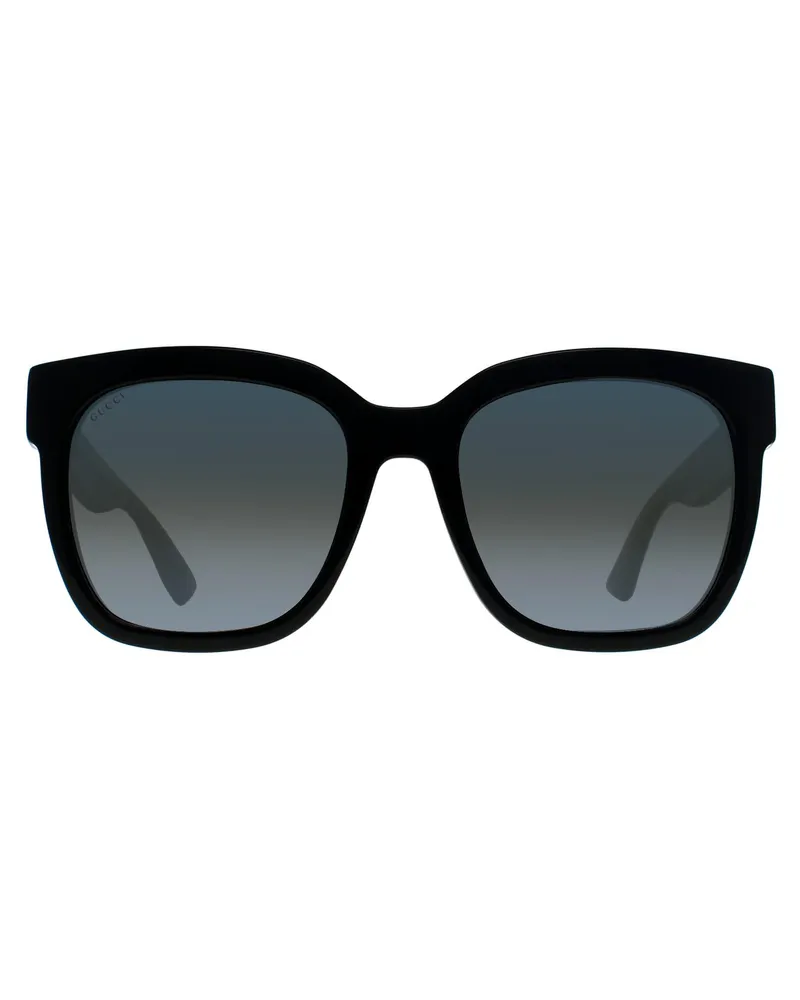 Gucci Square Womens Schwarz mit grünen und roten Glitter grau Gradient GG0034SN Sonnenbrille Schwarz