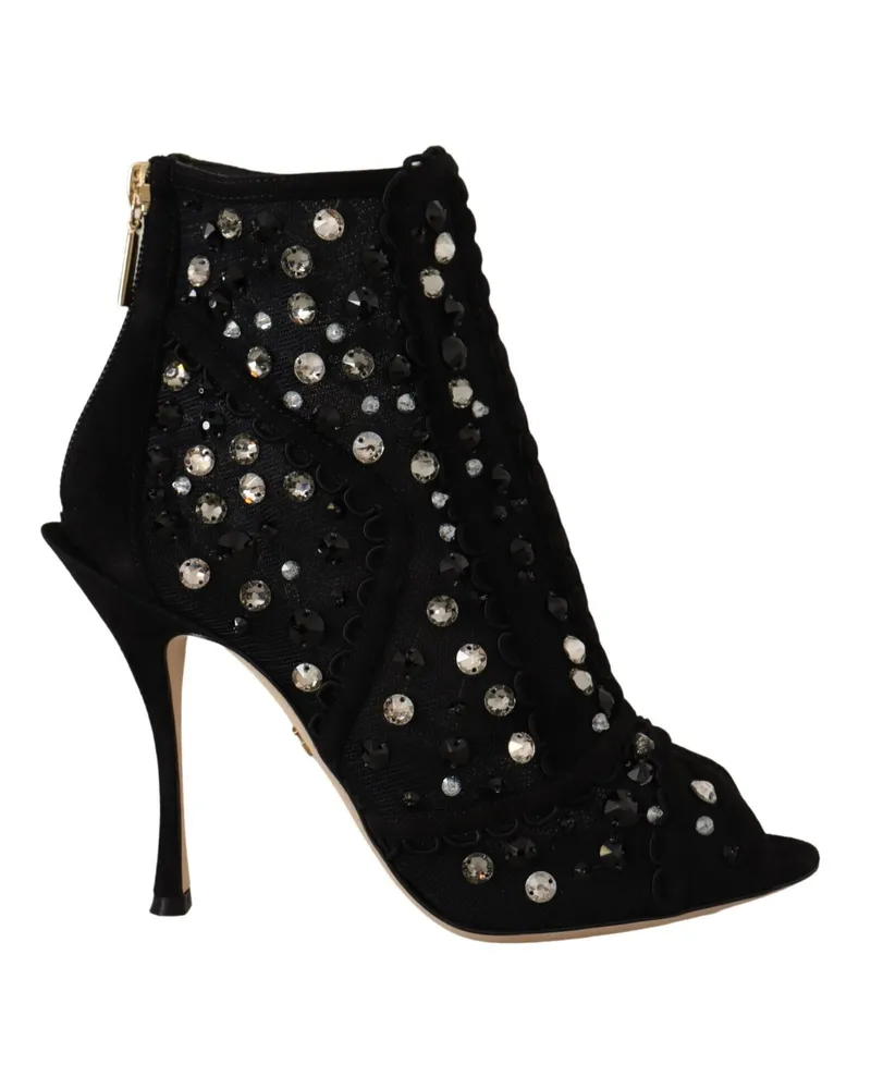 Dolce & Gabbana Verzierte Peeptoe-Ankle Boots Schwarz