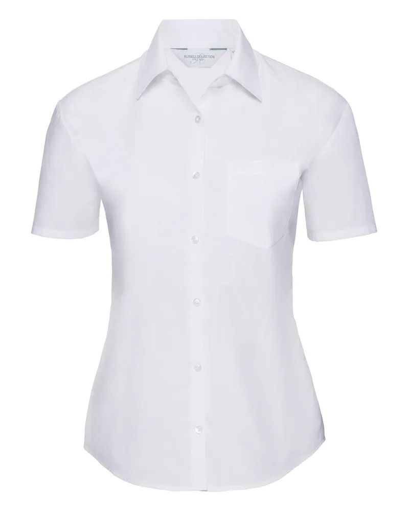 Russell Athletic Russell Collection Poplin Bluse, Kurzarm, pflegeleicht (Weiß Weiß
